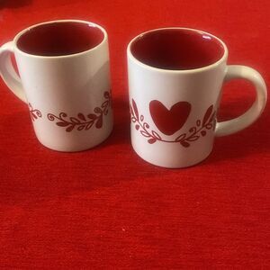 Crate&Barrel Heart Mugs Red and White Set of Two NWT